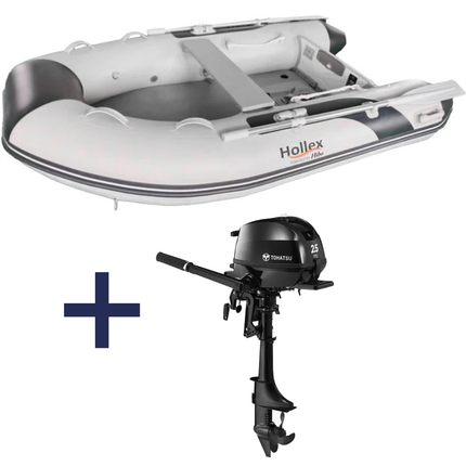 Hollex by Hibo Rubberboot 2.65 Airdeck Lichtgrijs Met Buitenboordmotor Tohatsu