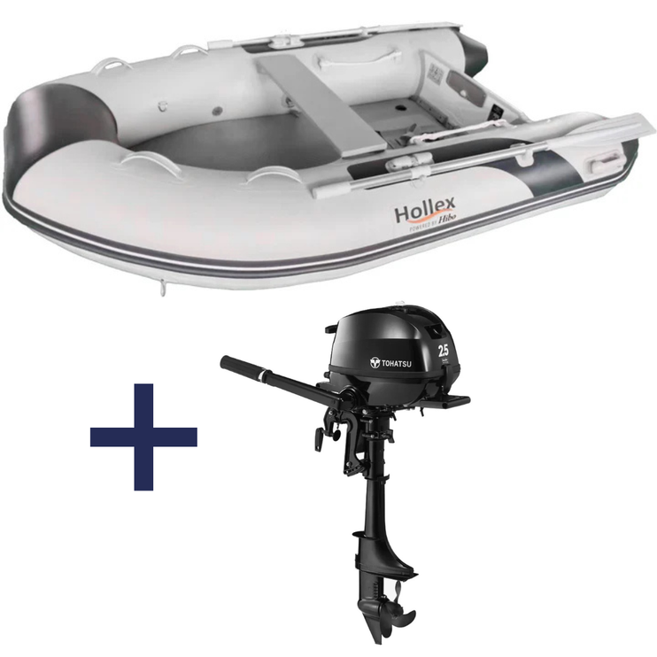 Hollex by Hibo Rubberboot 3.00 Airdeck Lichtgrijs Met Buitenboordmotor Tohatsu
