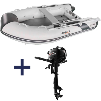 Hollex by Hibo Rubberboot 2.00 Airdeck Lichtgrijs Met Buitenboordmotor Hidea