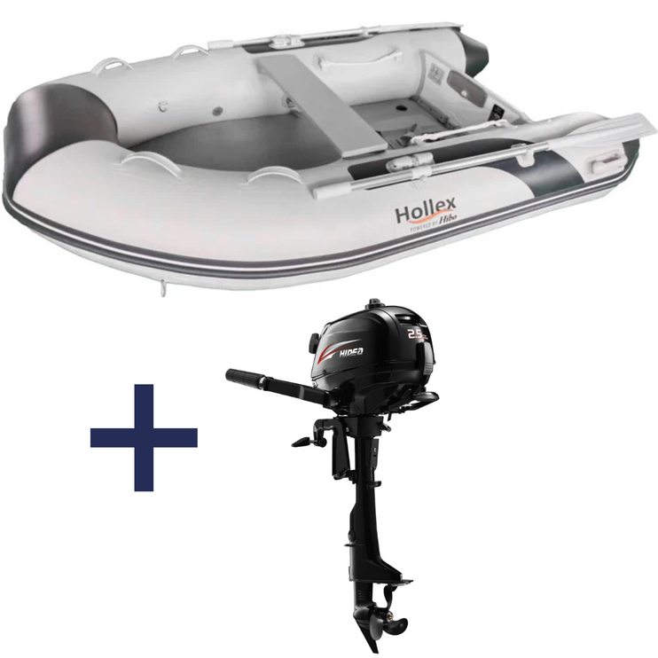 Hollex by Hibo Rubberboot 2.00 Airdeck Lichtgrijs Met Buitenboordmotor Hidea